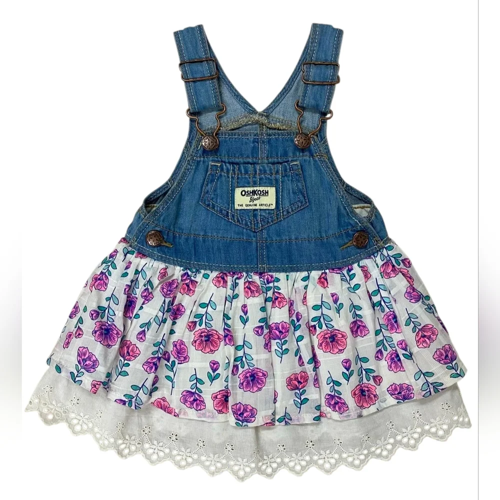 OshKosh B'gosh Floral Denim Overall Dress Size 3T